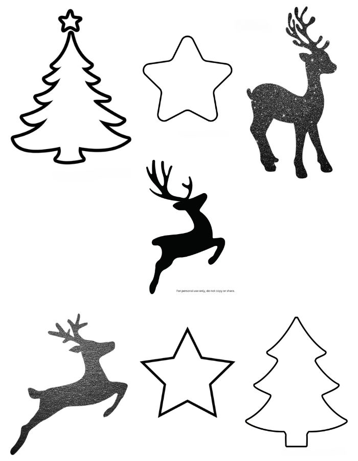 A collage of seven different free downloadable applique patterns for readers to use while making the Christmas cover.