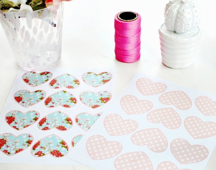 Printed Valentine banner templates laid out on paper and ready for cutting