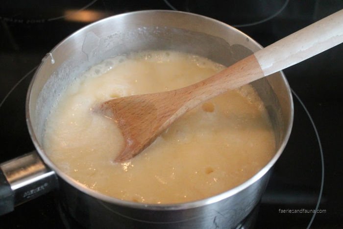 Boiling ingredients on the stove for no bake cookies.