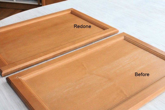 How to re-stain wood kitchen cupboards using stain.