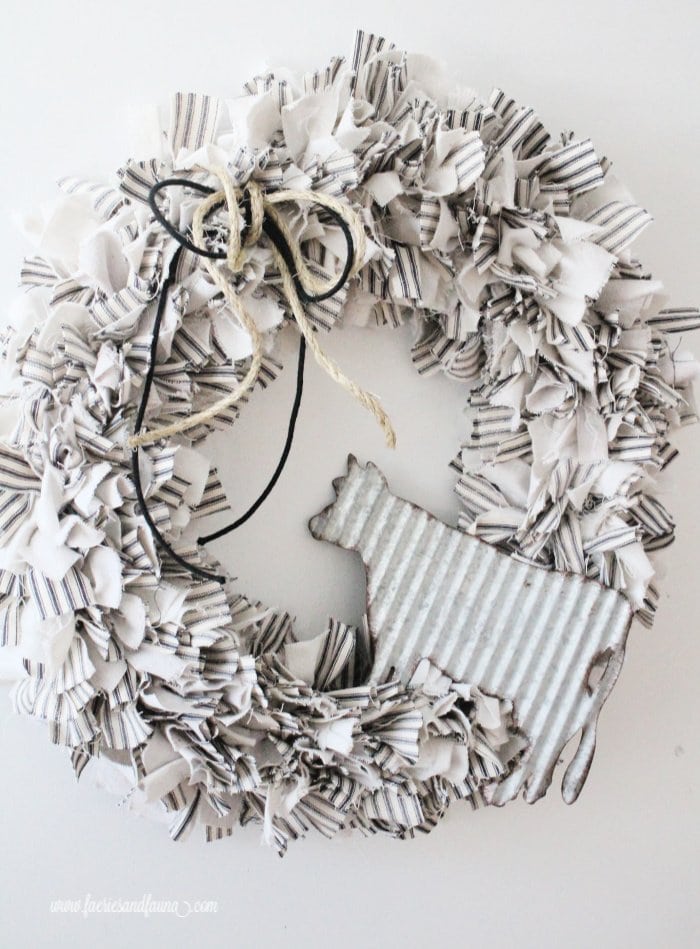 A drop cloth craft and ticking DIY Farmhouse wreath