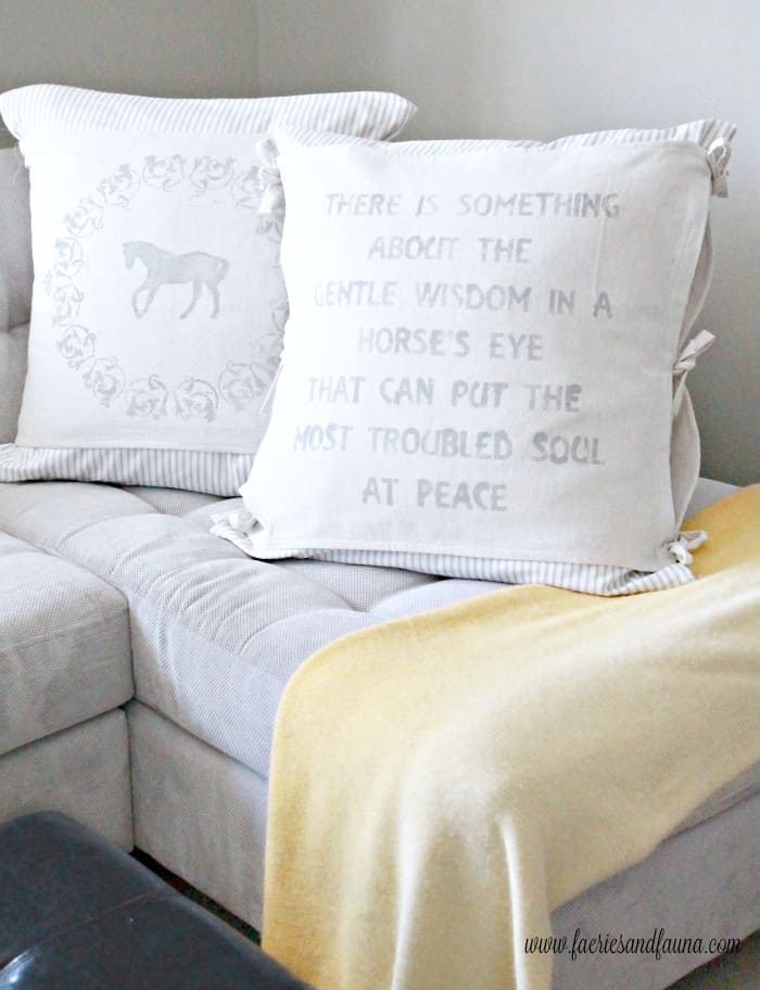 DIY drop cloth cushion covers.