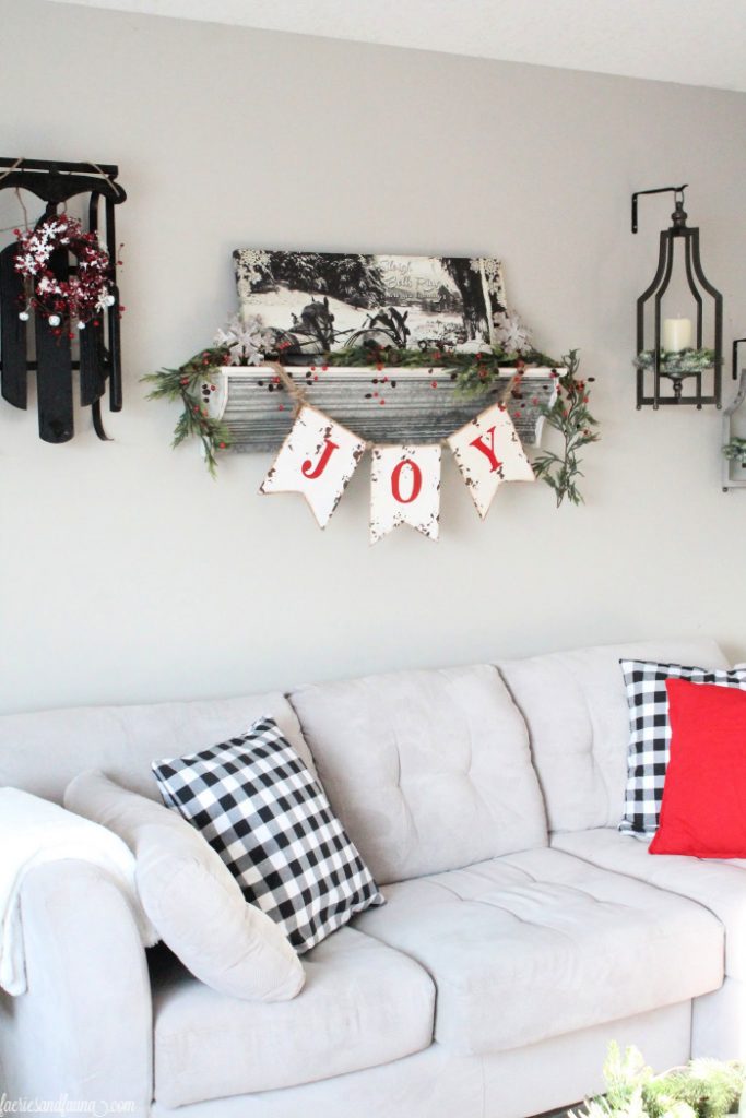 Farmhouse shelf on the wall for Christmas decor