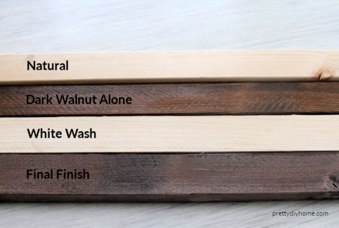 Various wood finishes for a Farmhouse DIY Bathroom Bench