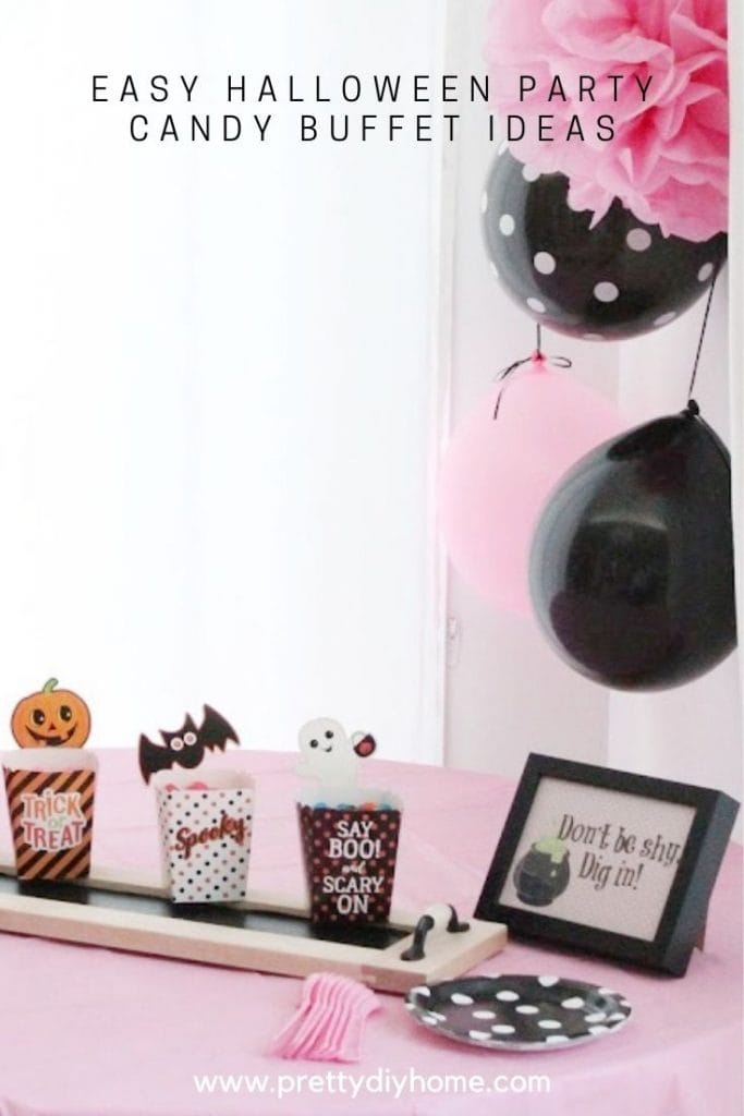 Halloween Party Candy Buffet with pink printables.