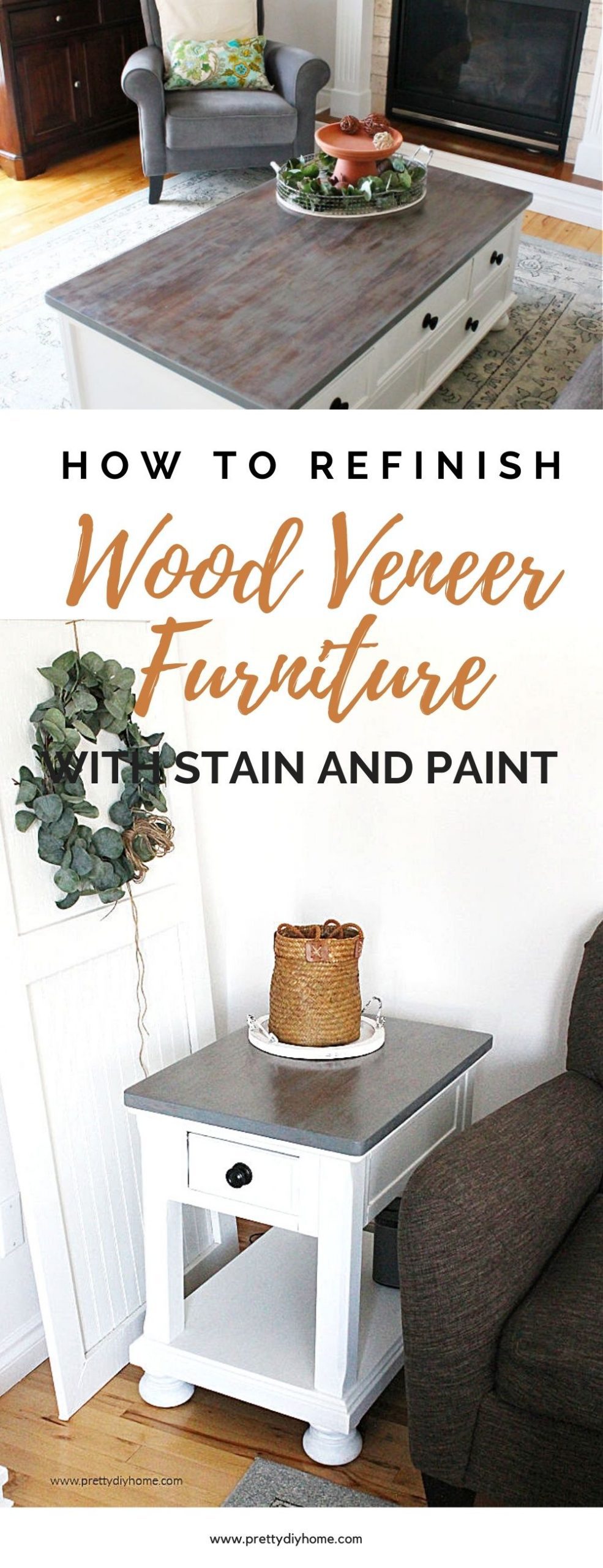 How To Refinish Veneer Furniture With Stain And Paint Pretty Diy Home