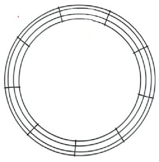 A bare wire form for making a rag wreath.