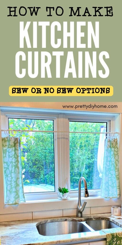 How to make kitchen curtains, the curtains are green cafe style curtains hanging over a kitchen window.