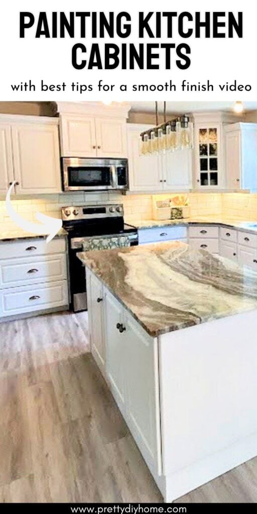 Painting Kitchen cabinets , the kitchen is bright white with fresh paint.