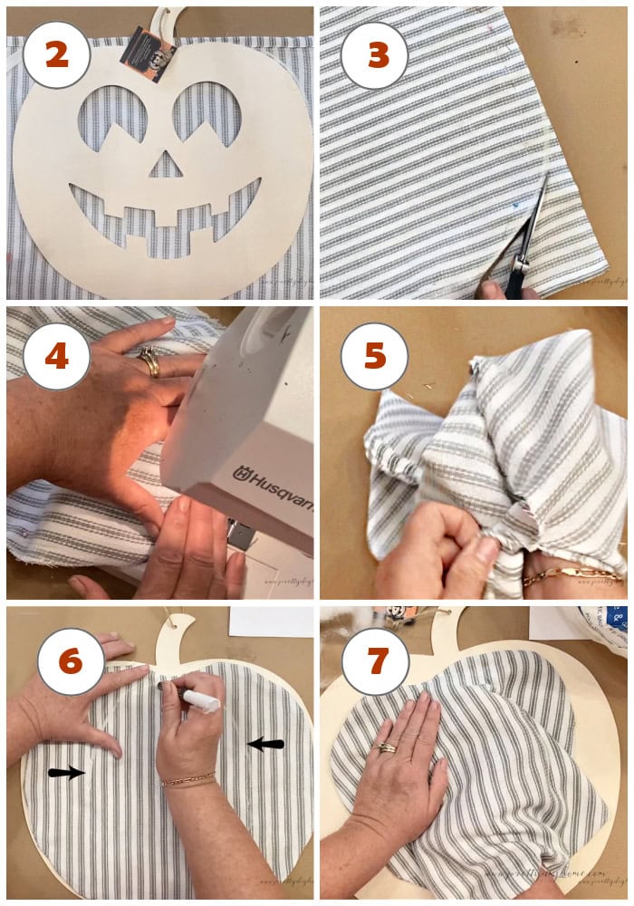All the steps necessary for making a fabric cover pumpkins, cutting out, drawing sections, sewing and stuffing.