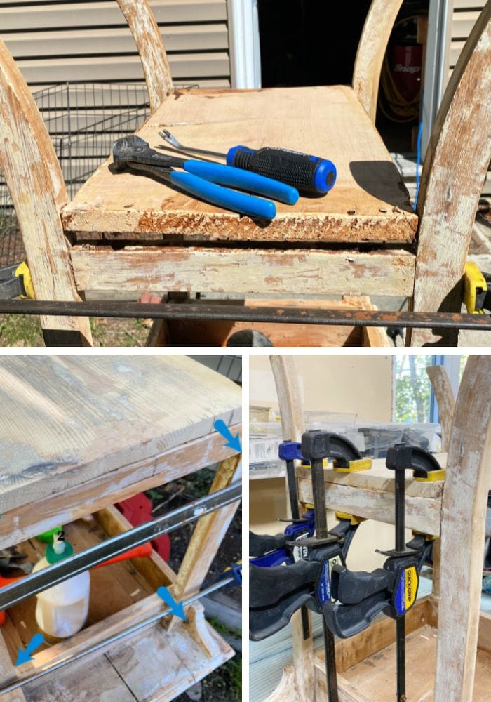 Reassembling an old table using glue and screws