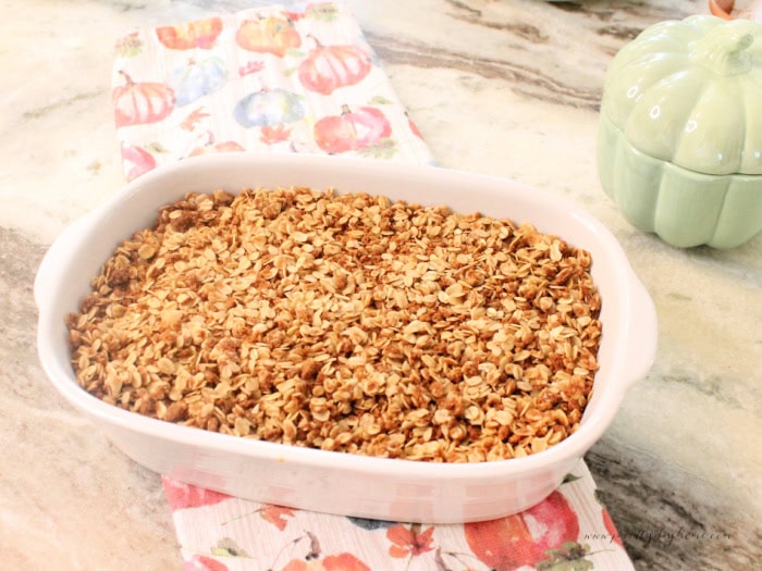 Pumpkin Crisp with gingersnap granola served plain without whipped cream.
