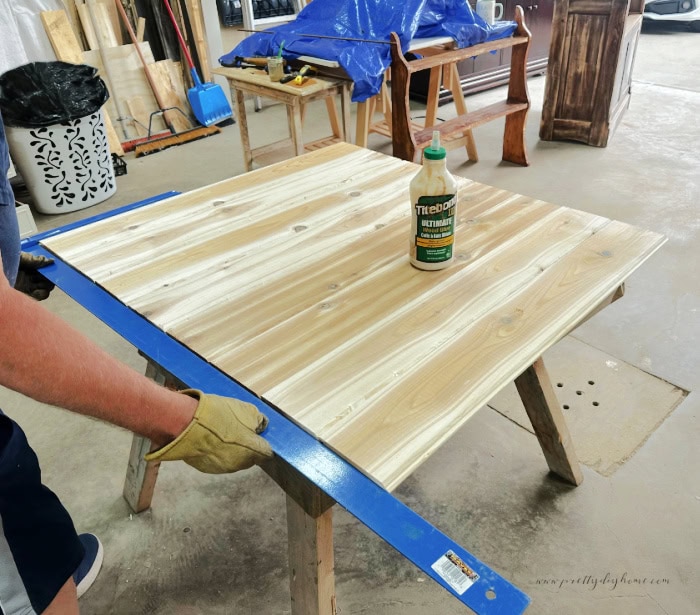 Placing tongue and groove for size and shape before trimming and making permanent.
