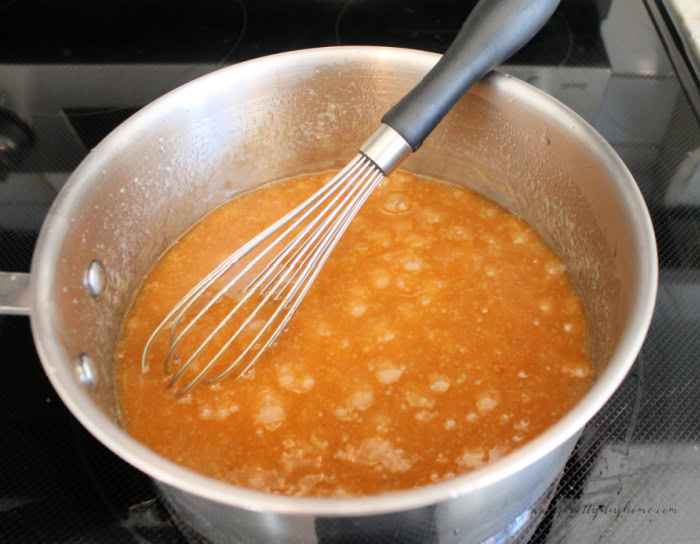 Toffee mixture ready to pour over crackers