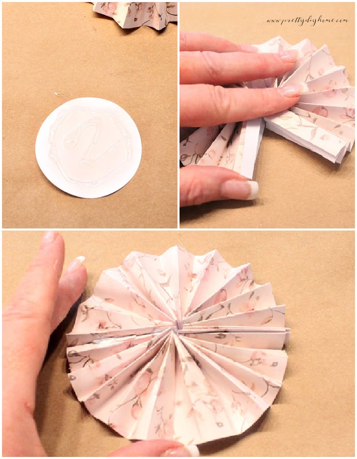 Steps for forming a Valentine paper medallion, including folding the paper strip, shaping the circle, and attaching the backing