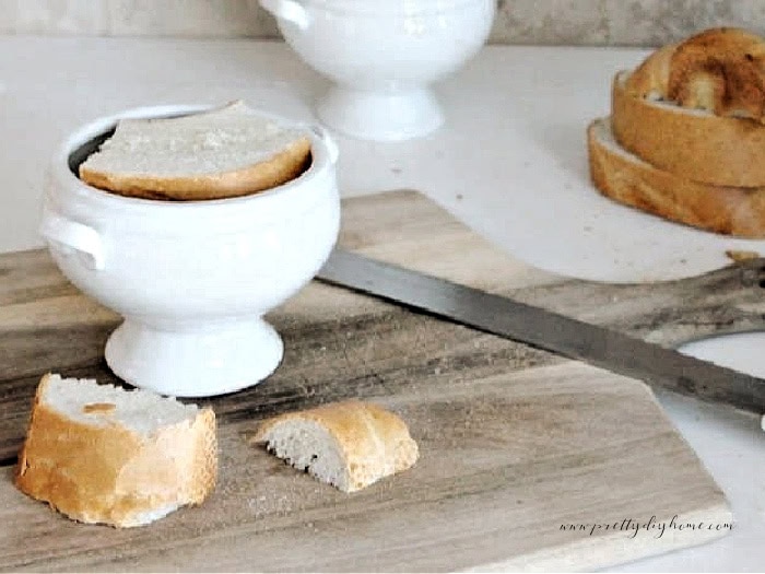 French bread cut to fit onion soup bowls