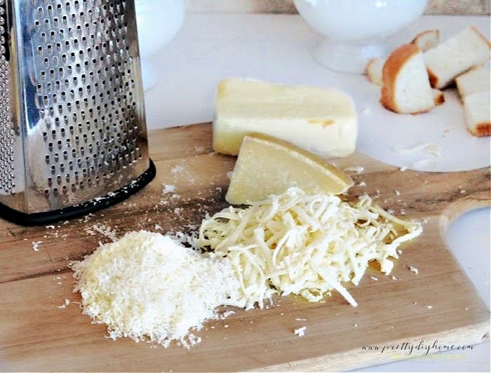 Grating cheese for French onion soup topping