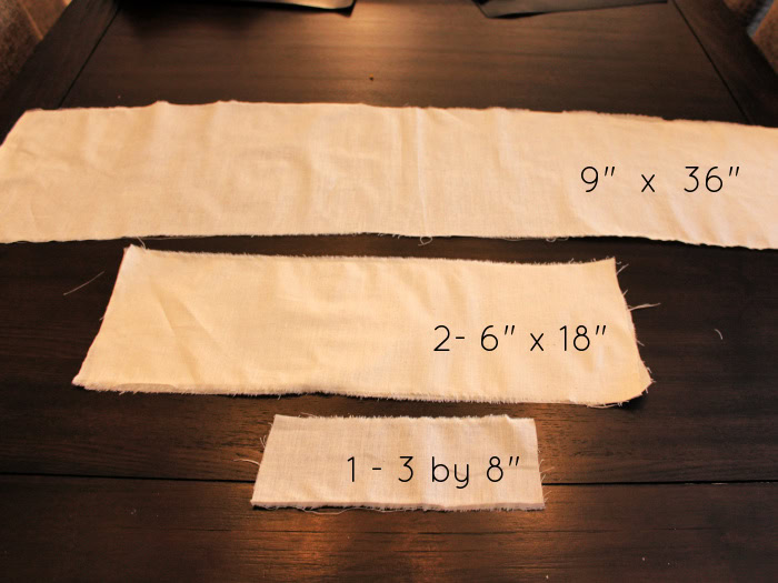 Fabric pieces cut for a large romantic fabric bow. The fabric dimensions are on the image.