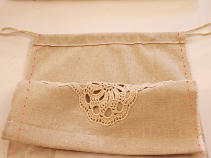 Linen front and back panels aligned with seam lines marked for sewing the bunny wall pocket.