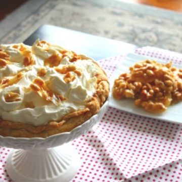 The Best Buttermilk Pie, made with a peanut brittle topping. Buttermilk pie recipe, easy buttermilk pie, peanut recipes, old-fashioned.