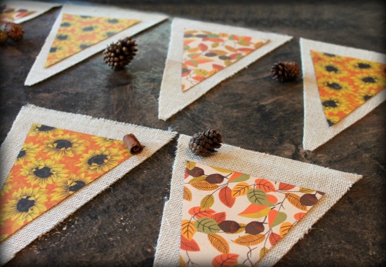 How to make a fall banner using burlap and scrapbook paper.