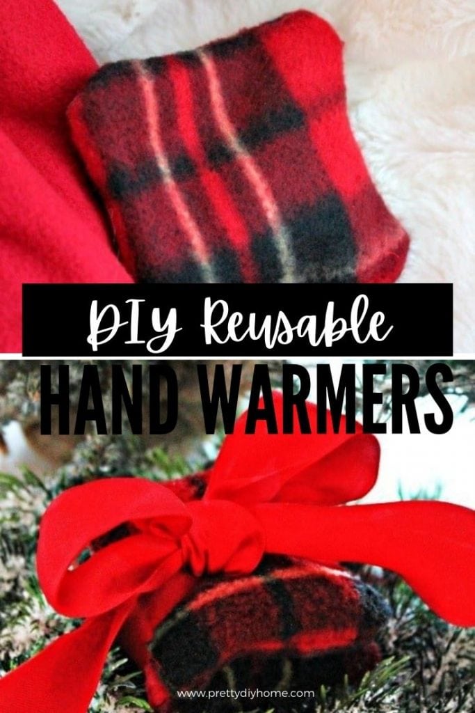 A pair of homemade red tartan hand warmers.