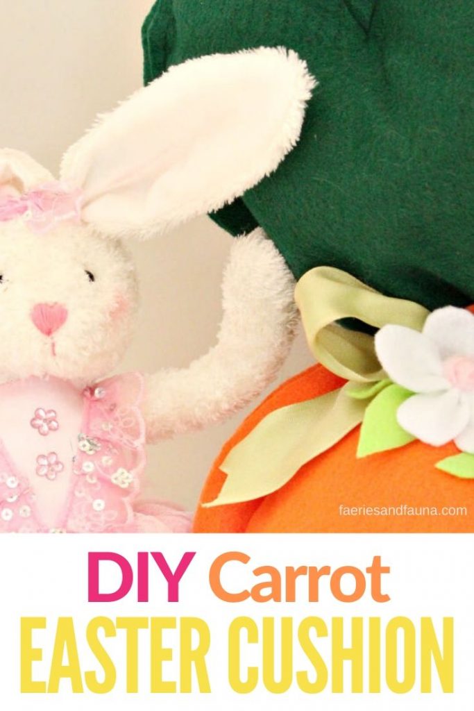 A large DIY carrot floor cushion for kids at Easter.