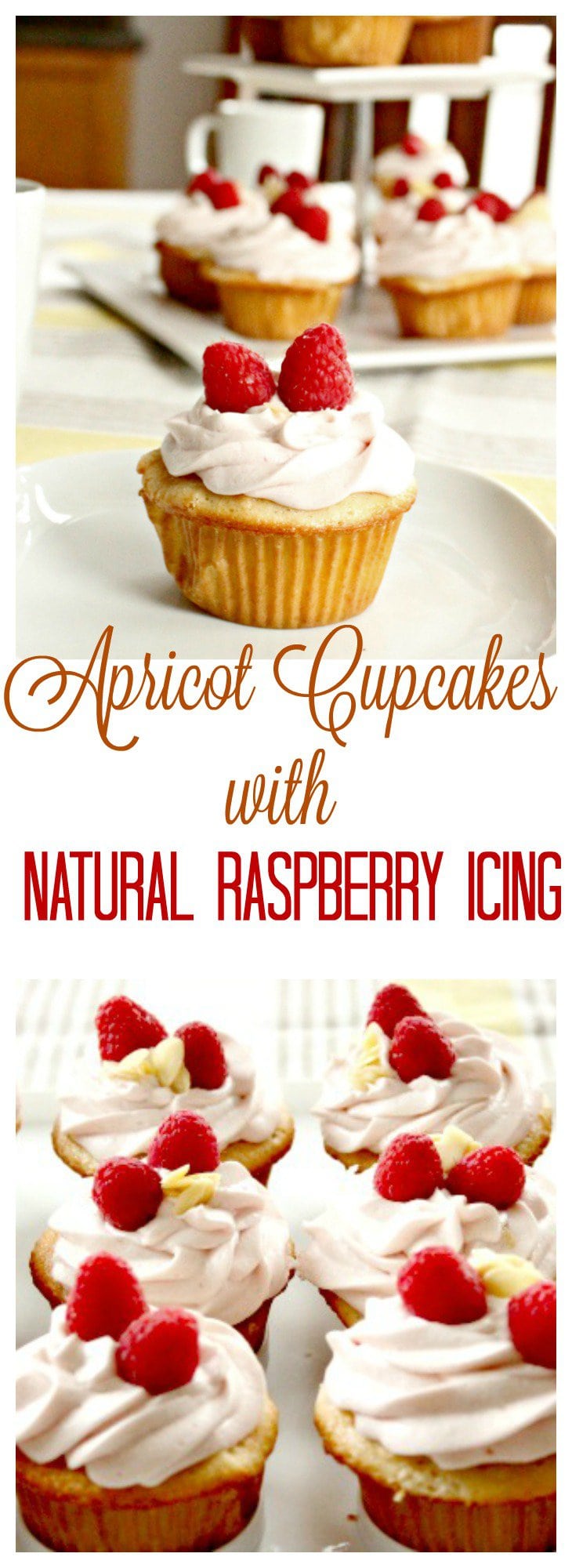 Cupcake Recipe, Apricot Cupcake, Apricot Raspberry Cupcake, Raspberry Cupcake, Baking Recipe, Spring Cupcakes, Easter Cupcakes, All natural cupcakes, dye free cupcakes