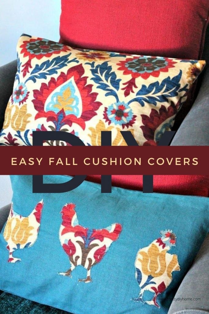 DIY Cushion Covers for Fall in pretty Fall colours like orange and teal.