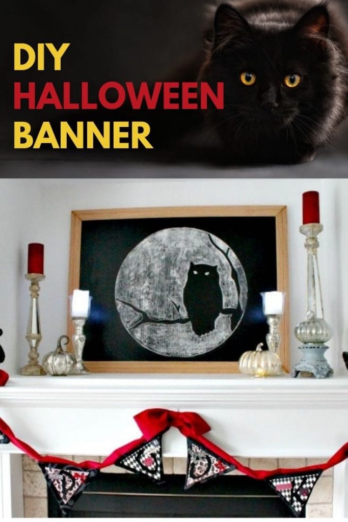Dramatic red and black Halloween banner. This banner is elegant for a pretty Halloween Mantel.