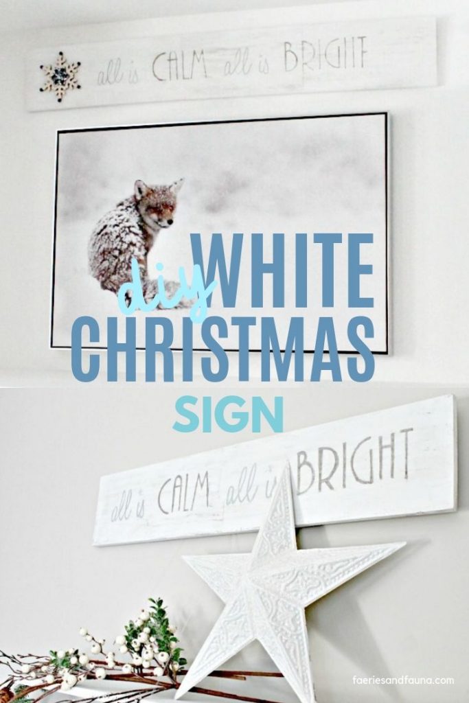 Simple white wood farmhouse Christmas Sign craft idea for holiday decor.