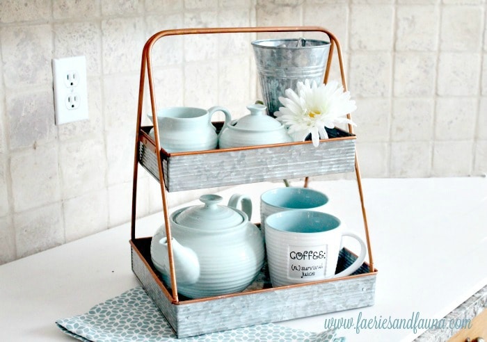 A DIY tiered tray for Spring, a simple and pretty coffee station for Spring.