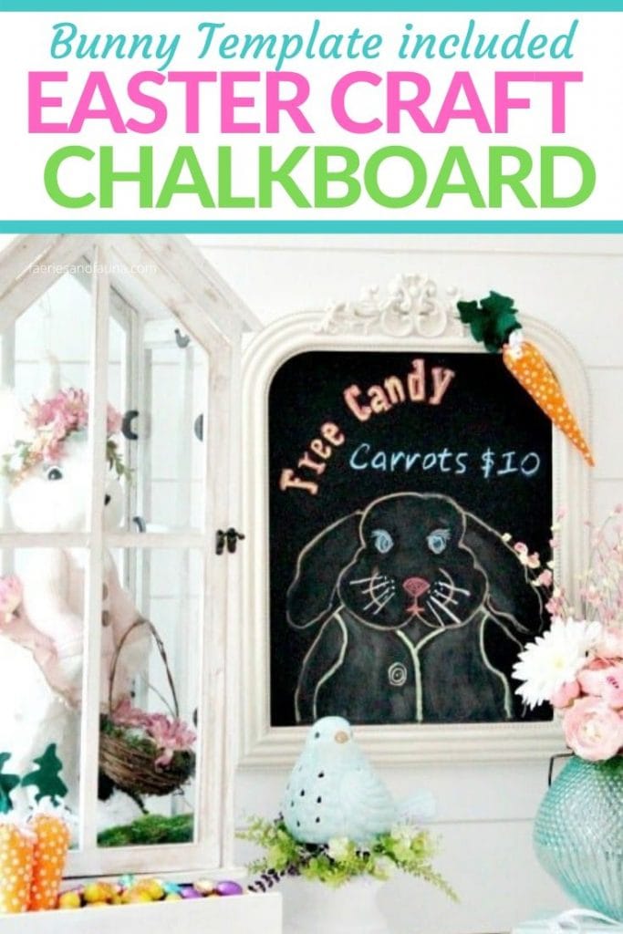 Easter bunny chalkboard made with a free printable Easter bunny pattern.