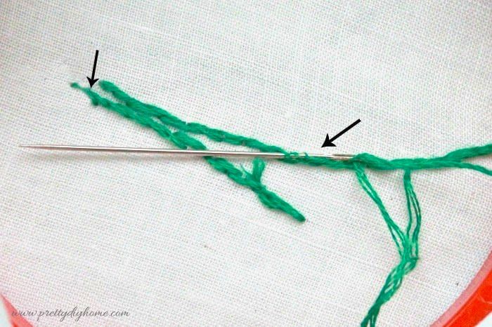 Back of embroidery showing how to weave thread ends into stitches to secure them