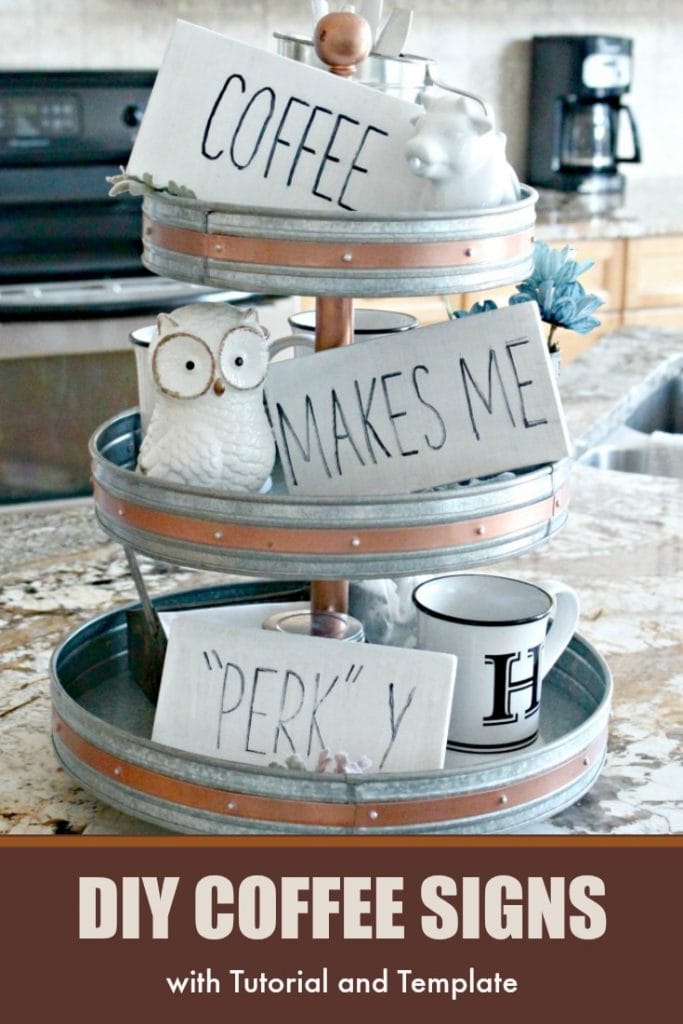 DIY Coffee Bar Signs in a 3 tier fall display.