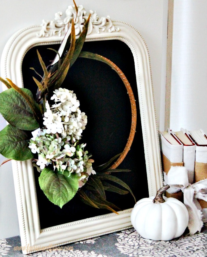 Elegant fall minimalistic wreath on a chalkboard for fall decor.