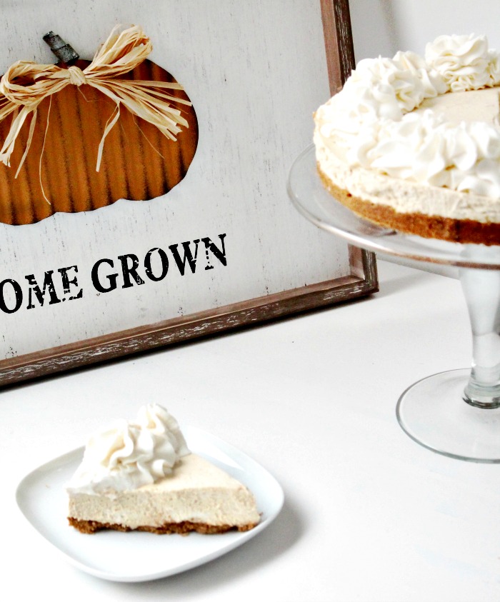 A slice of no bake pumpkin cheesecake.