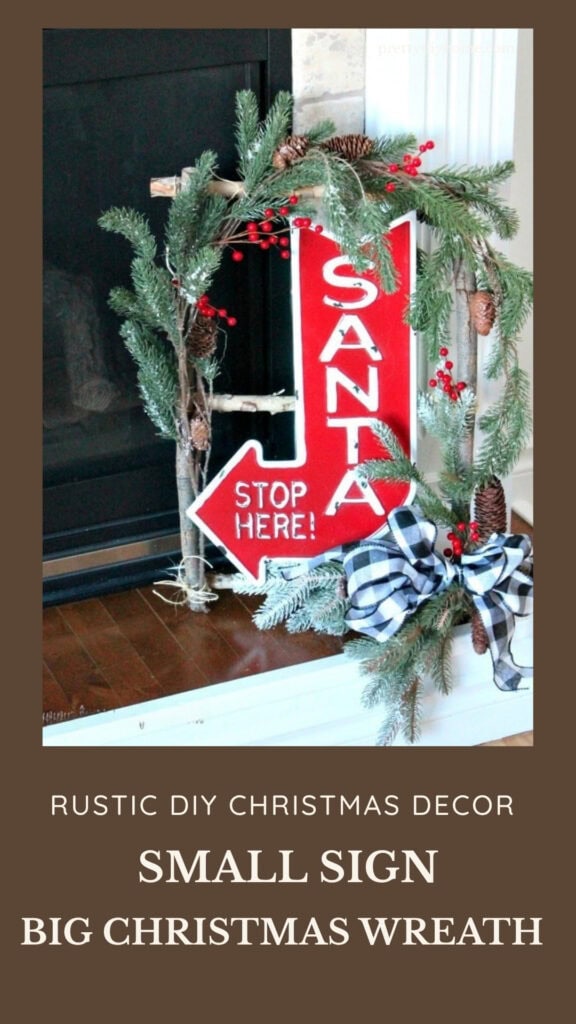 Rustic birch twig Christmas wreath with a Santa sign and Small Sign Big Christmas Wreath text.