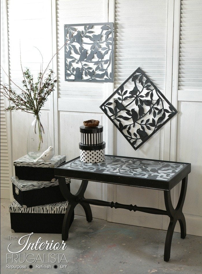 Black and white end table makeover for the living room