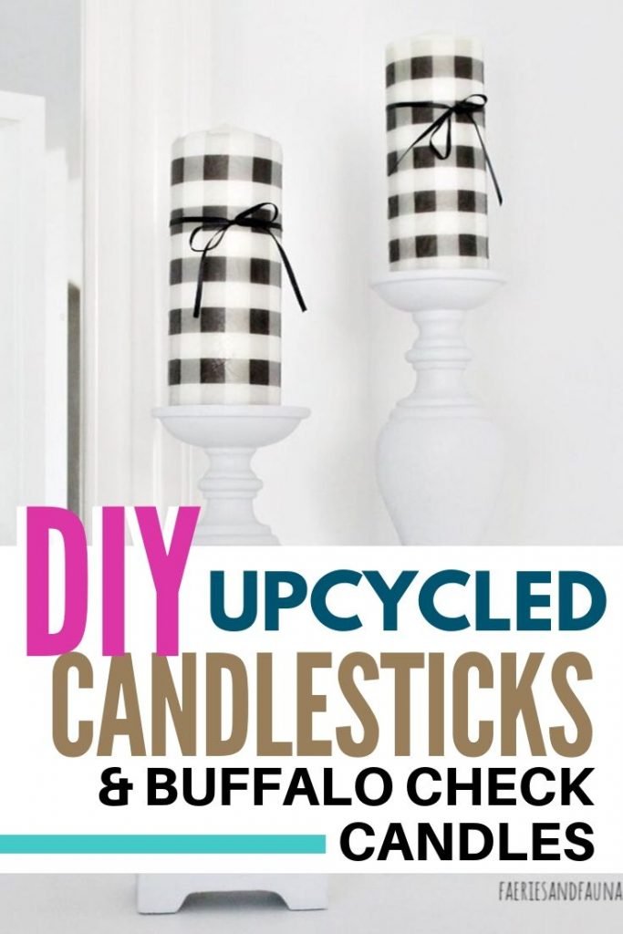 Upcycled candlesticks with very easy to make dollar store craft buffalo check candles