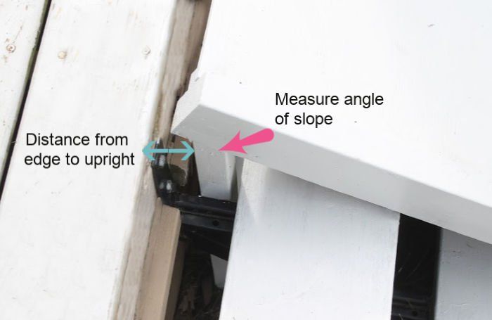 Showing the gap between beside the stairs and the deck showing space for the upright support on a DIY dog ramp over stairs.