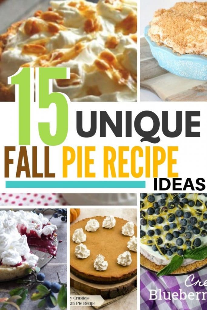15 Fall pie recipes. Unique fall pie recipes with pumpkin, chocolate, pecan, peanut brittle, buttermilk, blueberry, even flapper pie recipes
