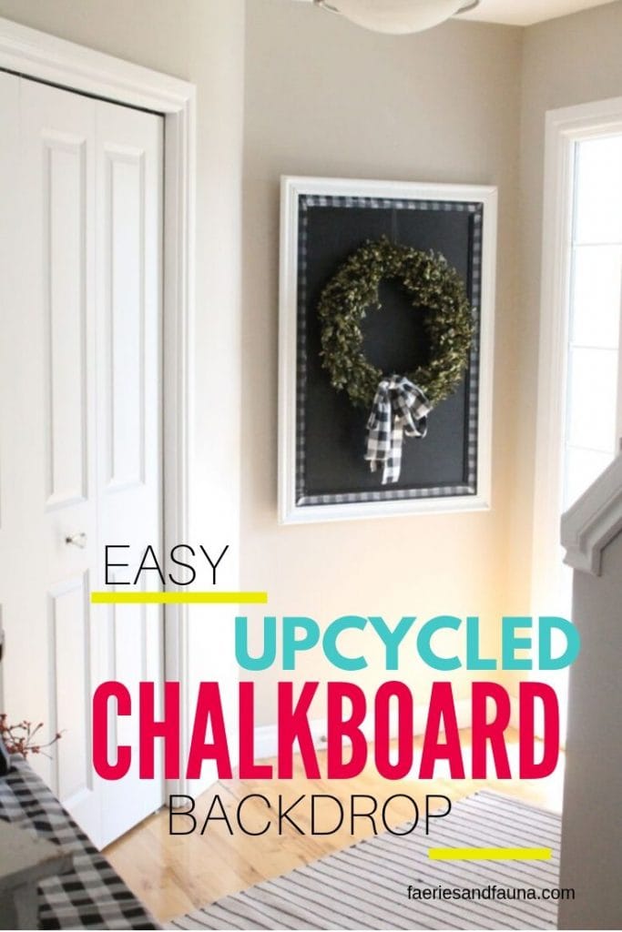 A DIY large chalkboard, a DIY farmhouse chalkboard with buffalo check.