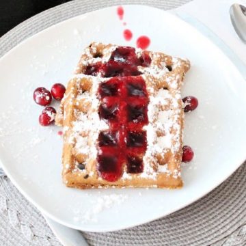 Homemade Cranberry syrup recipe served on waffles