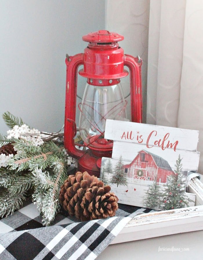 A farmhouse Christmas vignette in a Farmhouse Christmas Guest Room.