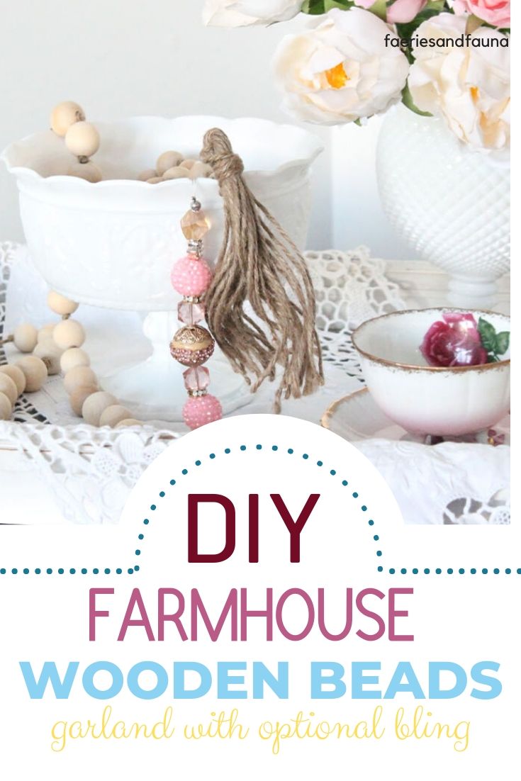 How to make DIY Farmhouse wooden bead garland that can be used for Valentines.