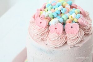 The top of an easy to decorate chocolate strawberry valentine cake.