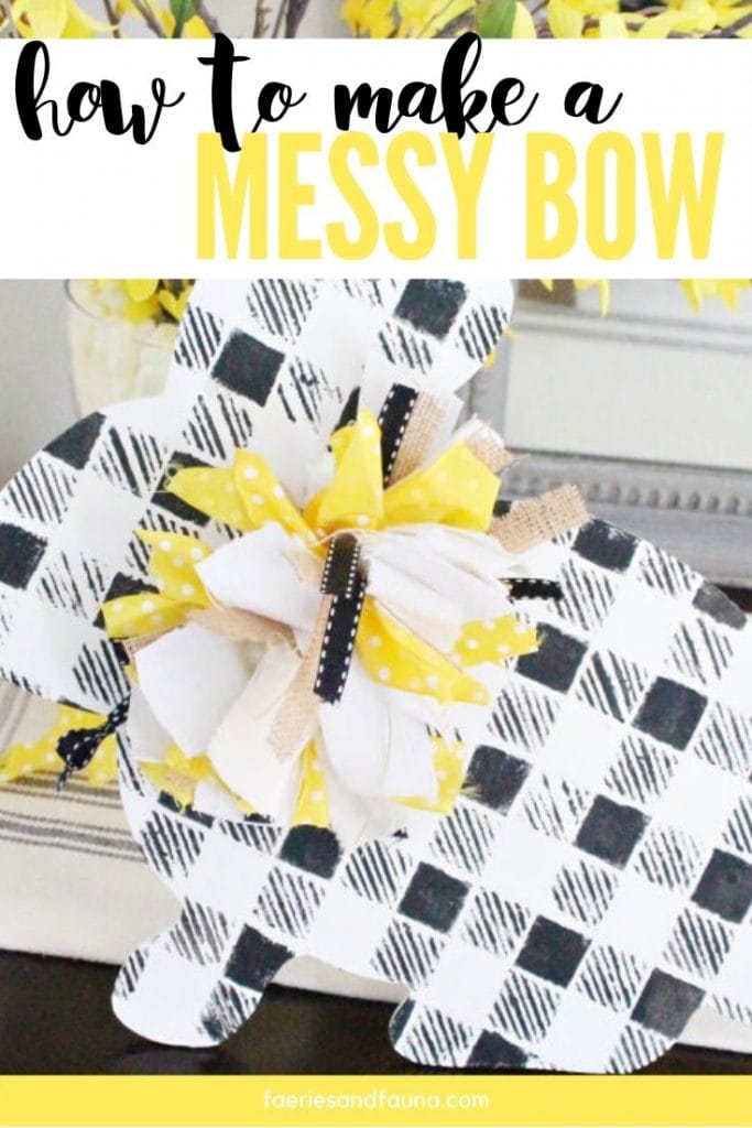 An easy to make rag ribbon tutorial. How to make a messy bow that uses leftover fabric, ribbon and even twine.