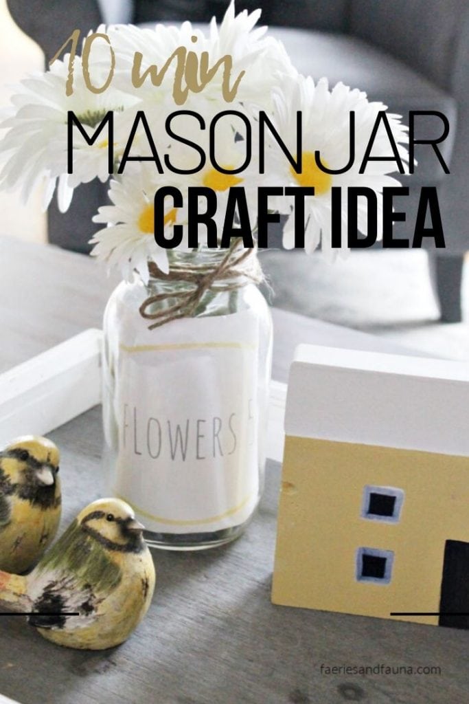 Upcycling an old jar into a pretty mason jar vase with flowers for DIY farmhouse decor.