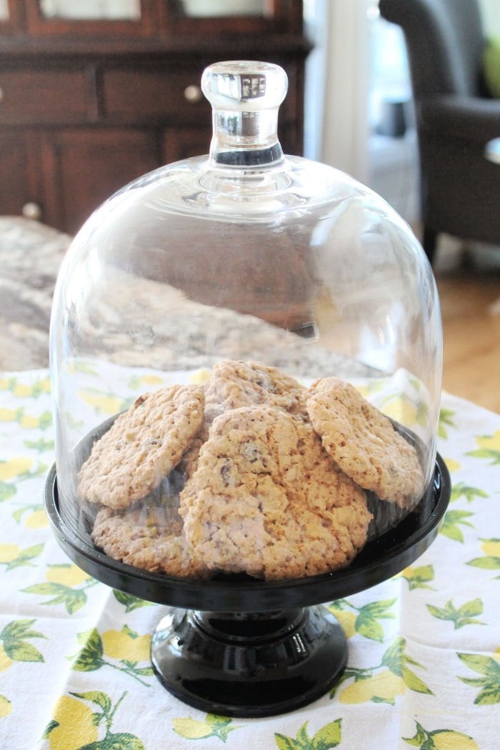 Classic oatmeal raisin cookies being served.